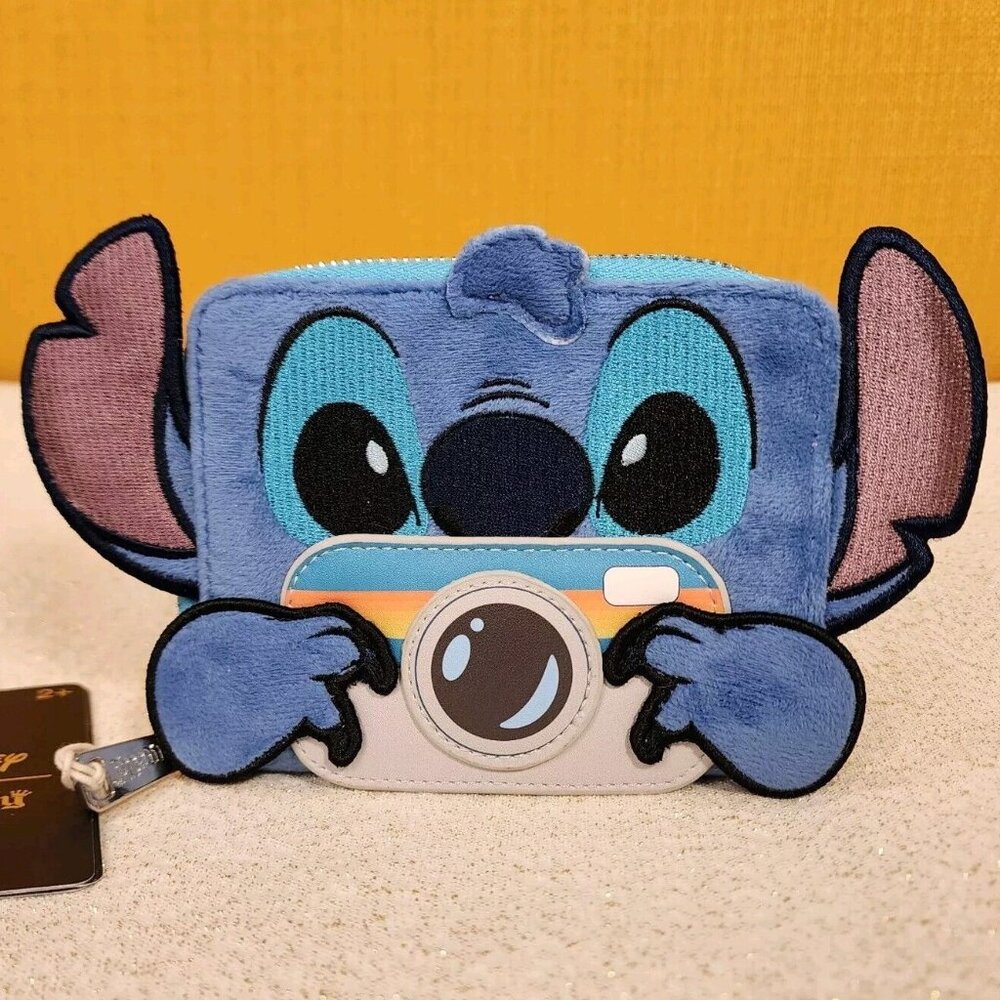 Loungefly Disney Lilo & Stitch Plush Cosplay Camera Tourist Zip Wallet NEW